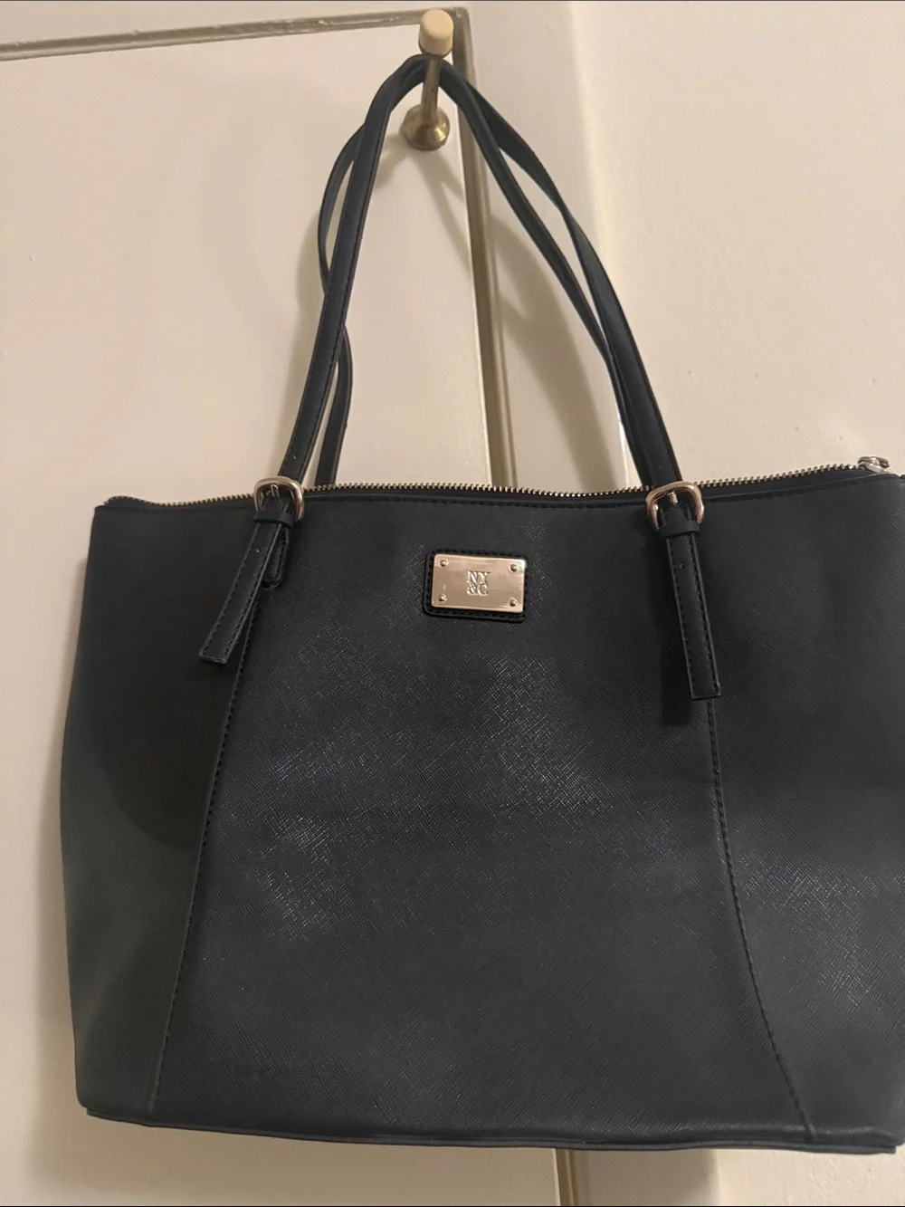 New York & Company Black Leather Tote Bag with Double Handles